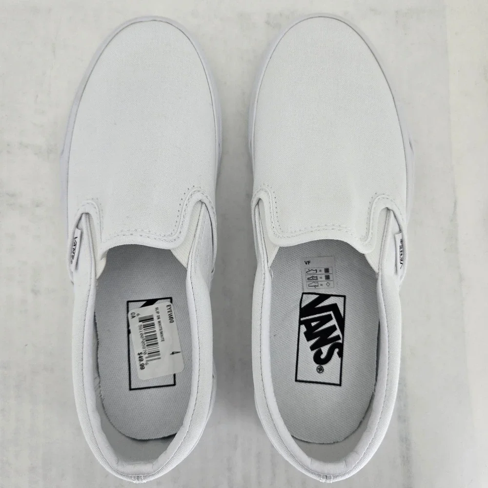 Vans Classic Slip-On True White Canvas Sneakers VN000EYEW00 Mens 4 Womens 5.5